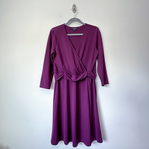 Lands End Purple V-Neck Midi Dress - Picture 1 of 4